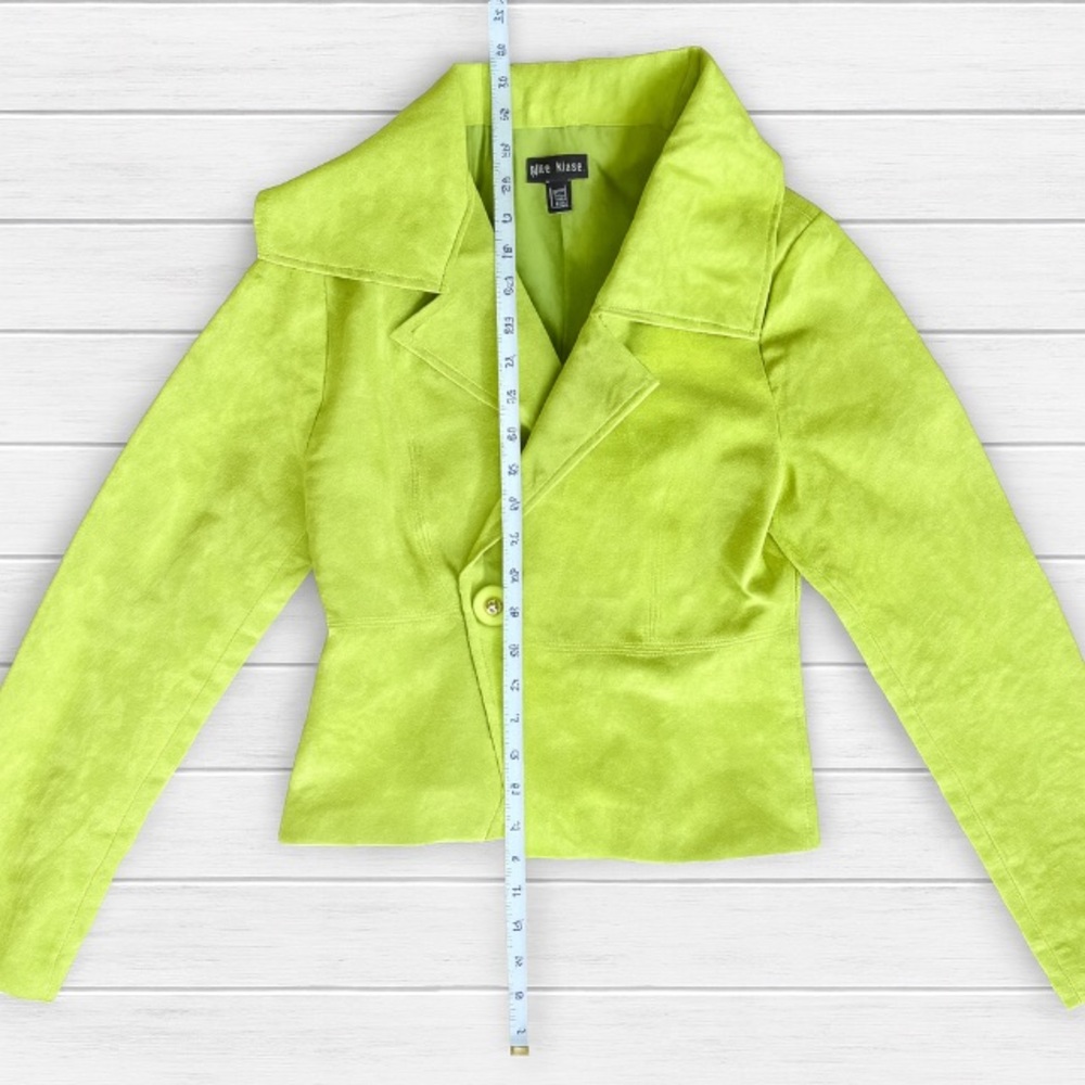 Gee Gee Sport Lime Green Faux Suede Blazer Jacket Womenโs Size S/P - Picture 3 of 13